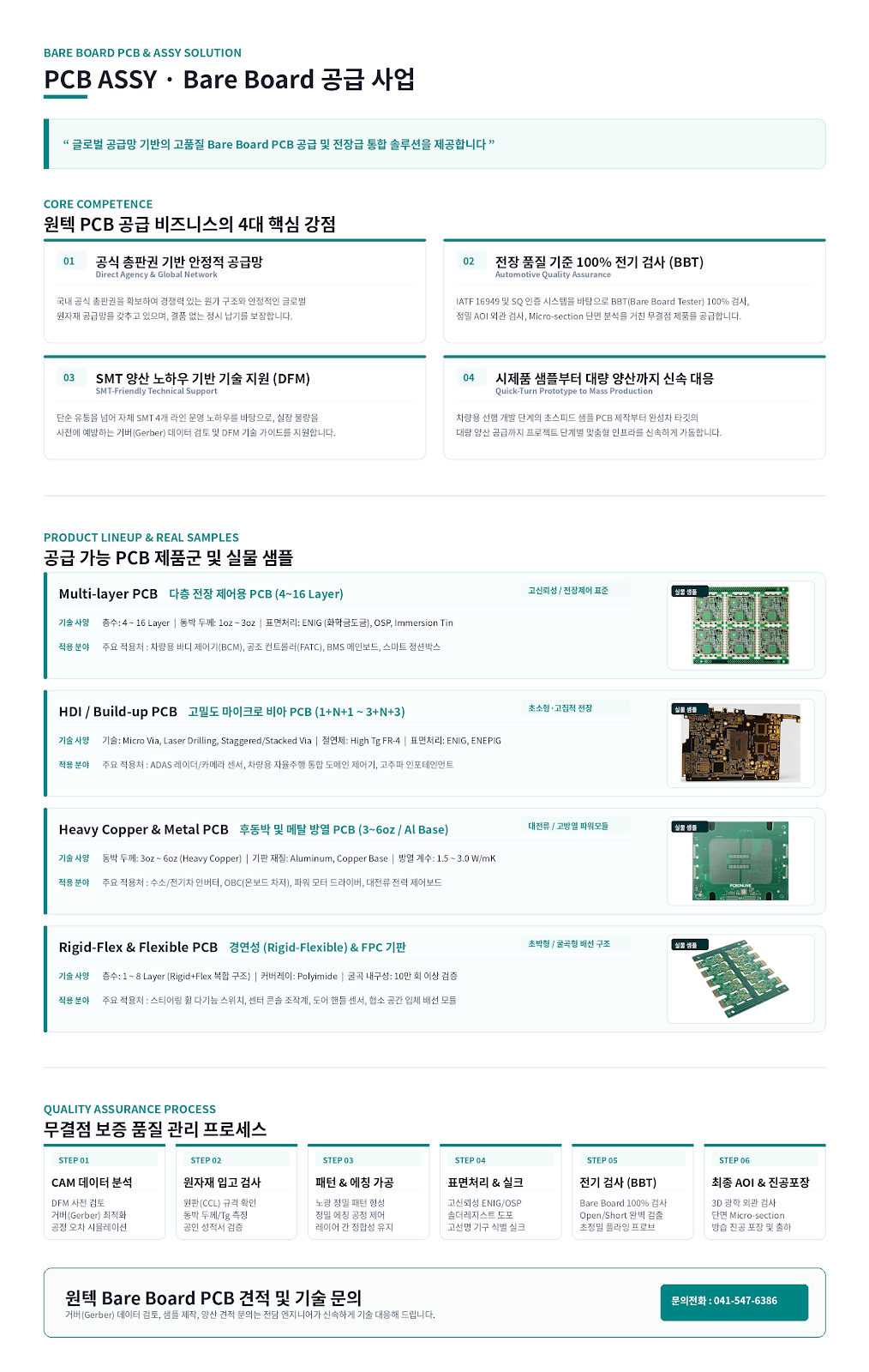 원텍 PCB ASSY 및 Bare Board 공급 사업